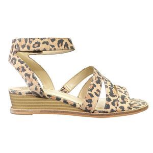 Vince Camuto Rensensa Natural Leopard Leather Demi Wedge Sandals - Size 6